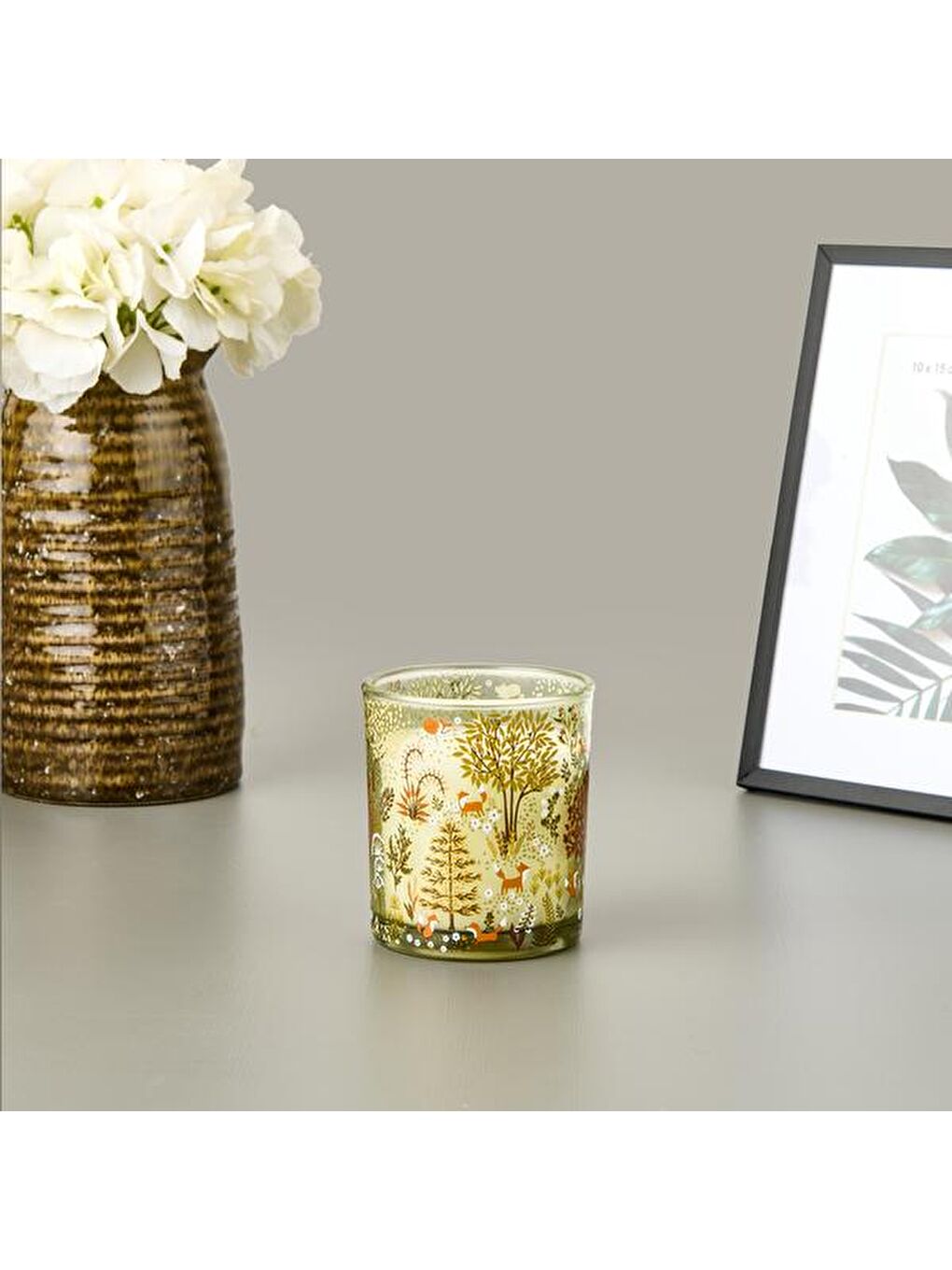 İlkbahar Desenli Bardak Mum - Yeşil - 250 gr