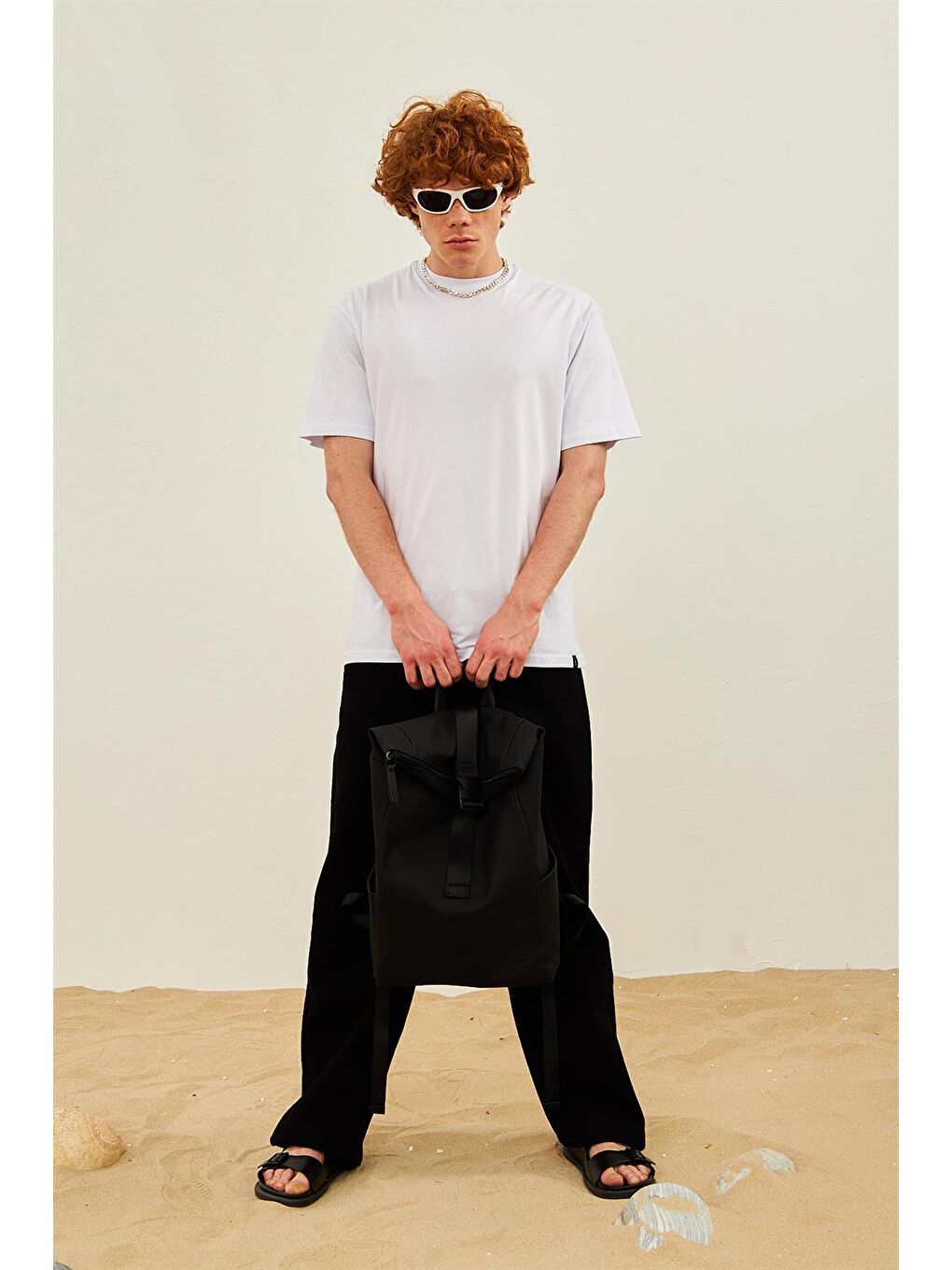 Erkek Basic Oversize Tişört Beyaz-5