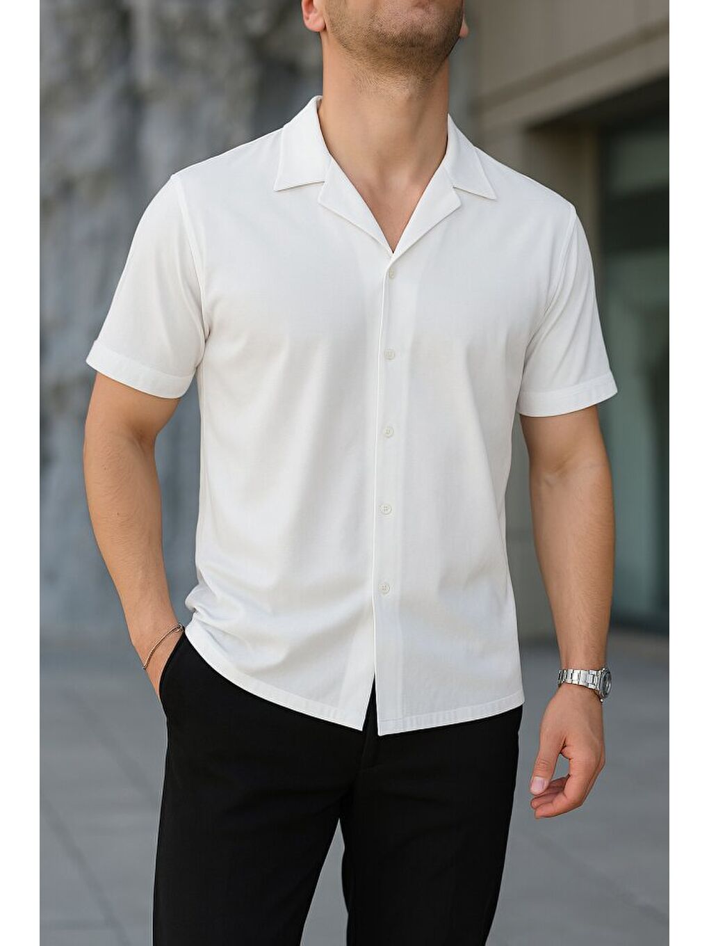 İki İplik Kumaş Gömlek - Beyaz-1