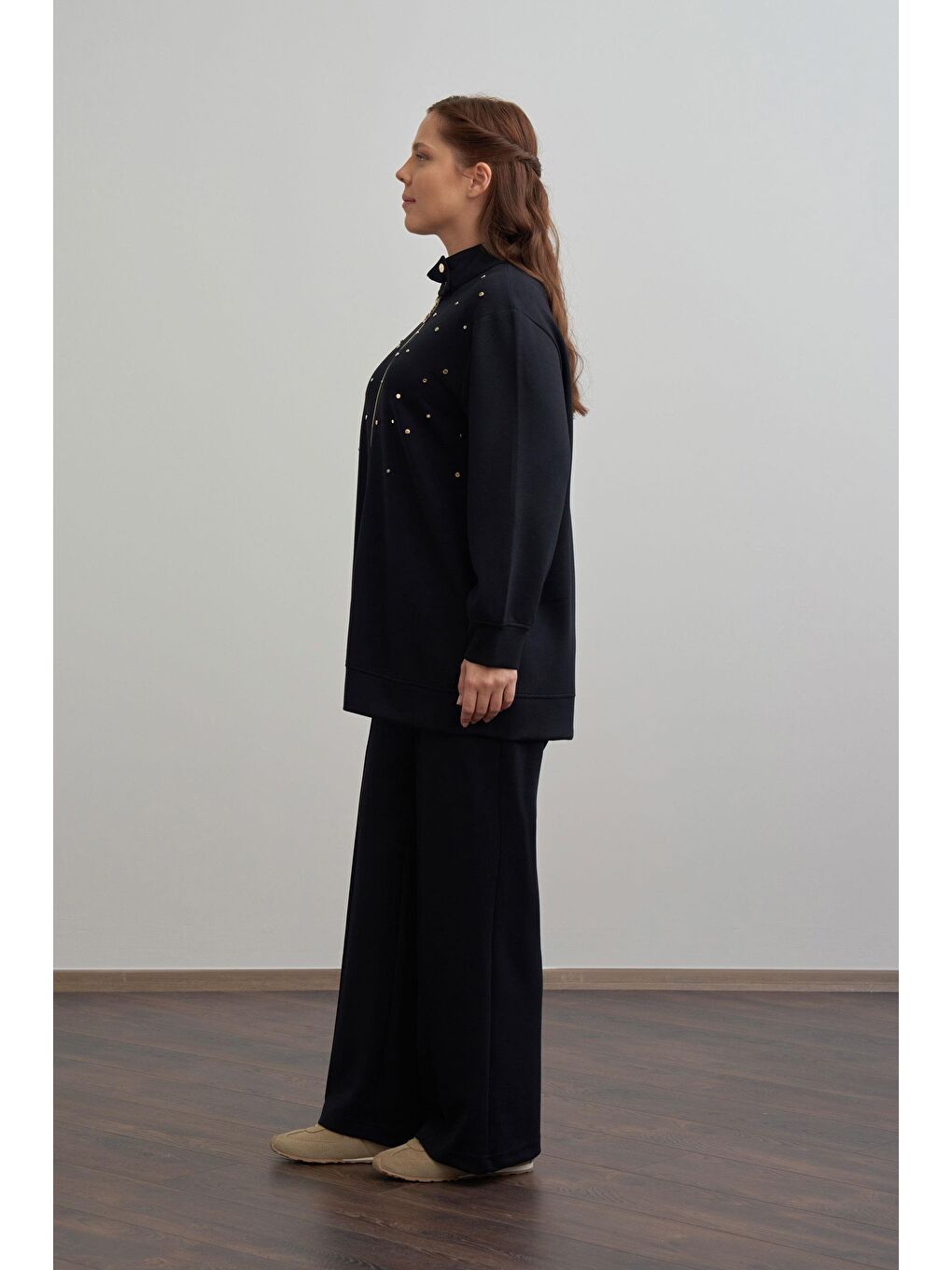 Siyah-Yumuşak Dokulu Büyük Beden Droplu Eşofman Takımı-1