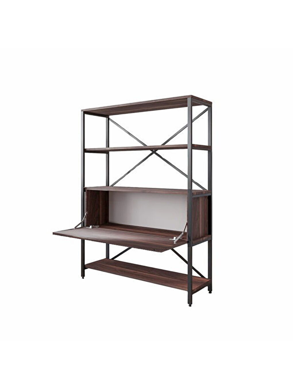 Kahverengi Düşer Kapaklı Kitaplık - Ceviz - 154x36x112 cm-1