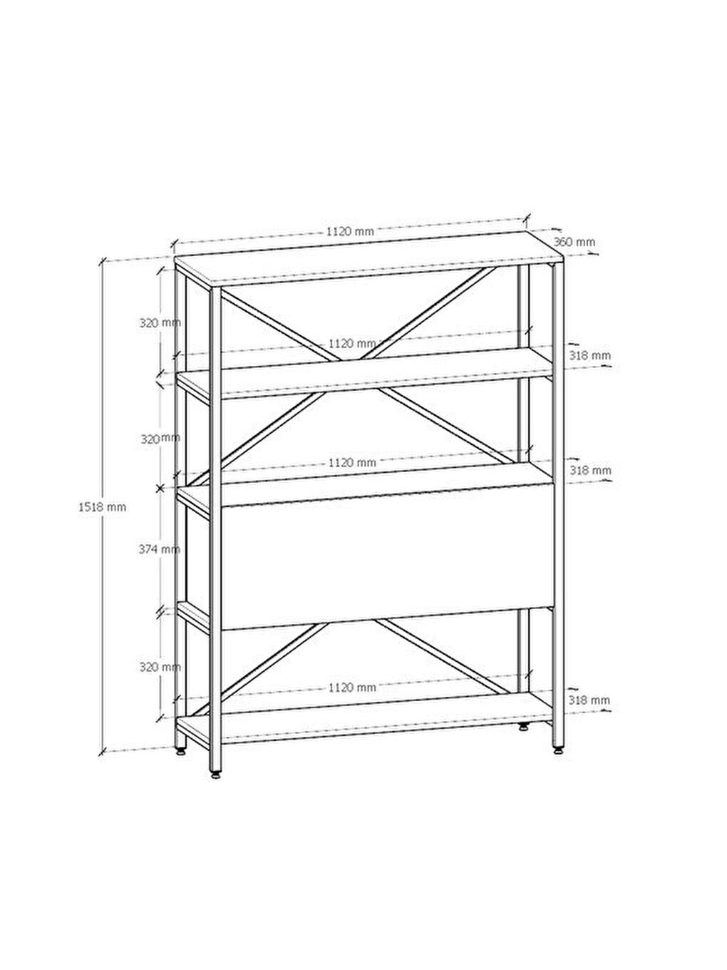 Kahverengi Düşer Kapaklı Kitaplık - Ceviz - 154x36x112 cm-3
