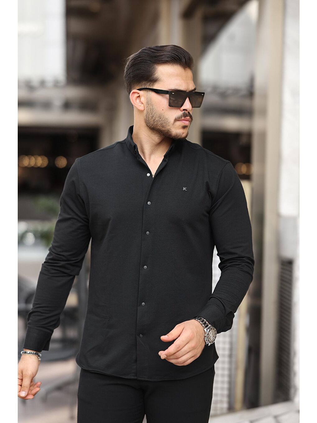 Siyah Düz Çıtçıtlı Kışlık Gömlek