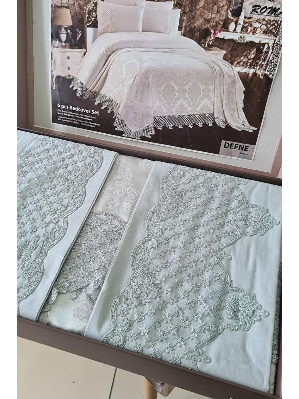 Roma Çeyizlik Çift Kişilik Pike Takımı Gri