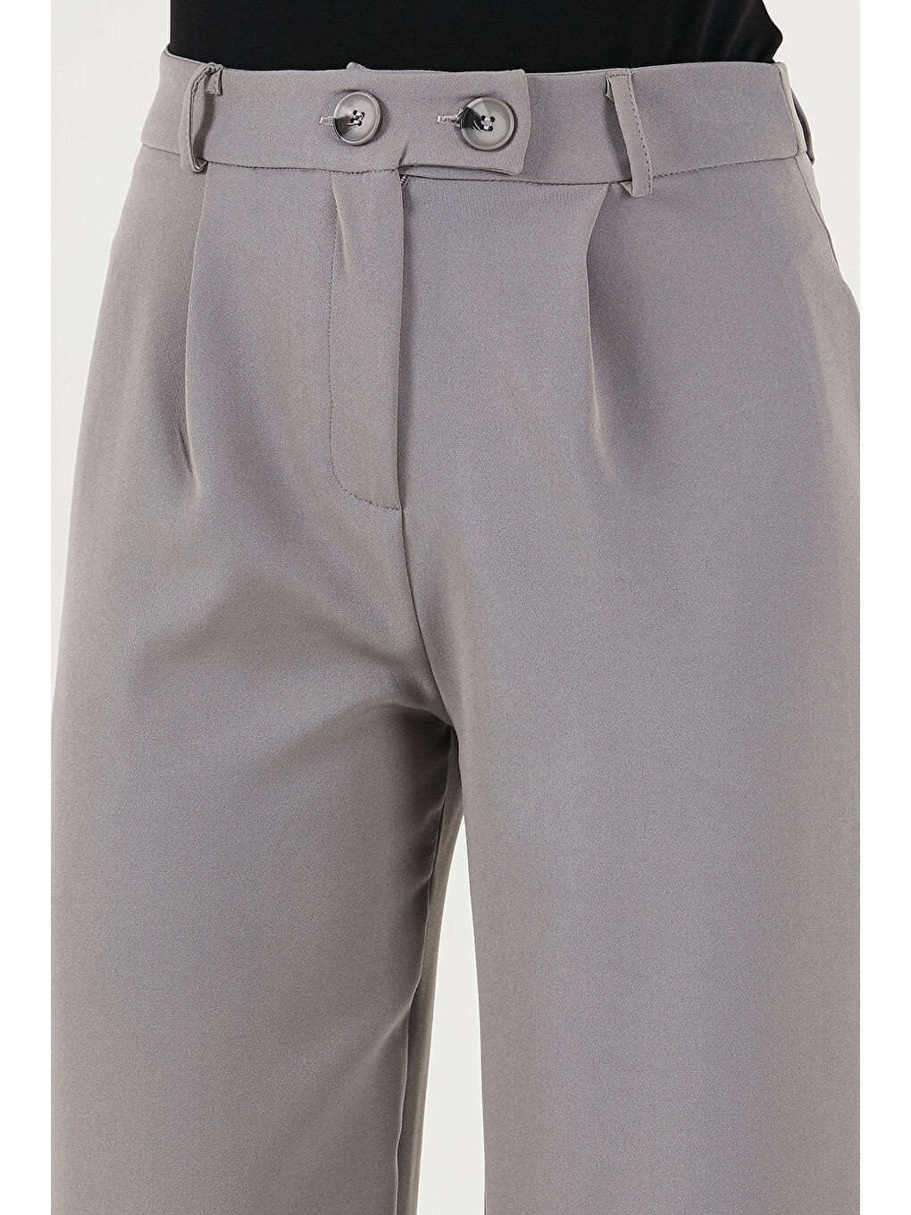 Gri Standart Fit Yüksek Bel Bol Paça Pantolon 6522280-5