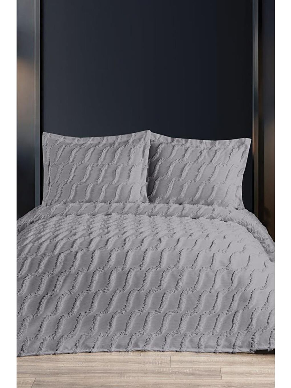 Sarkos 3 Parça Çift Kişilik Pike Takımı Gri