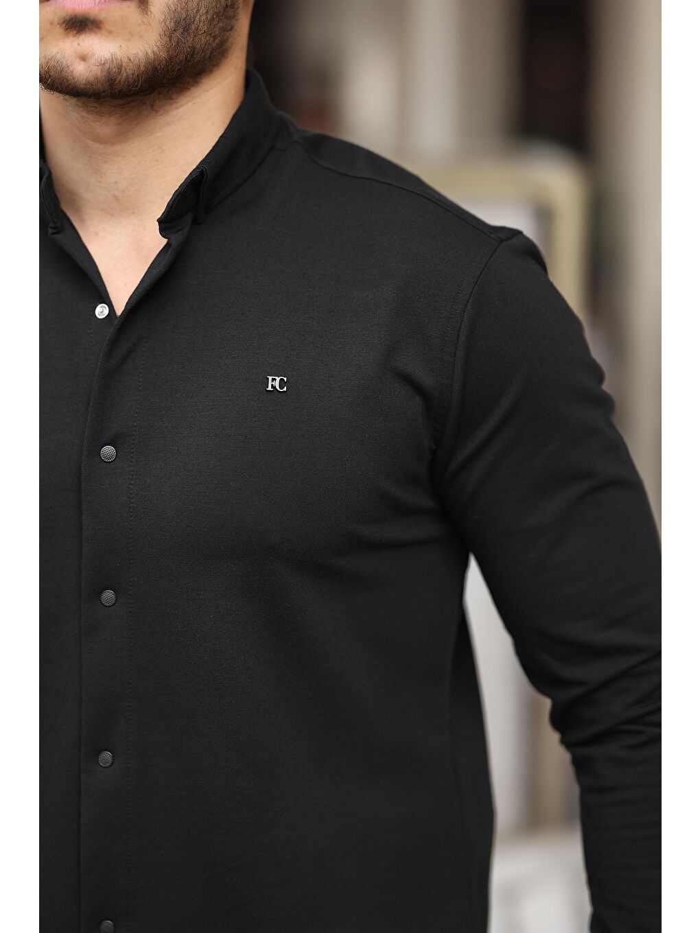 Siyah Düz Çıtçıtlı Kışlık Gömlek-1