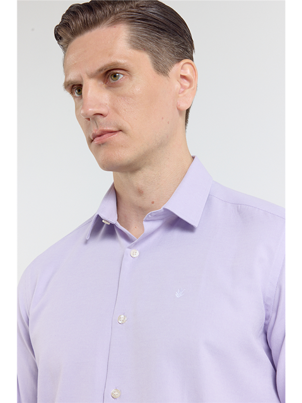Lila Sert Yaka Uzun Kol Cepsiz Slim Fit Pamuklu Gömlek 1004255284-3