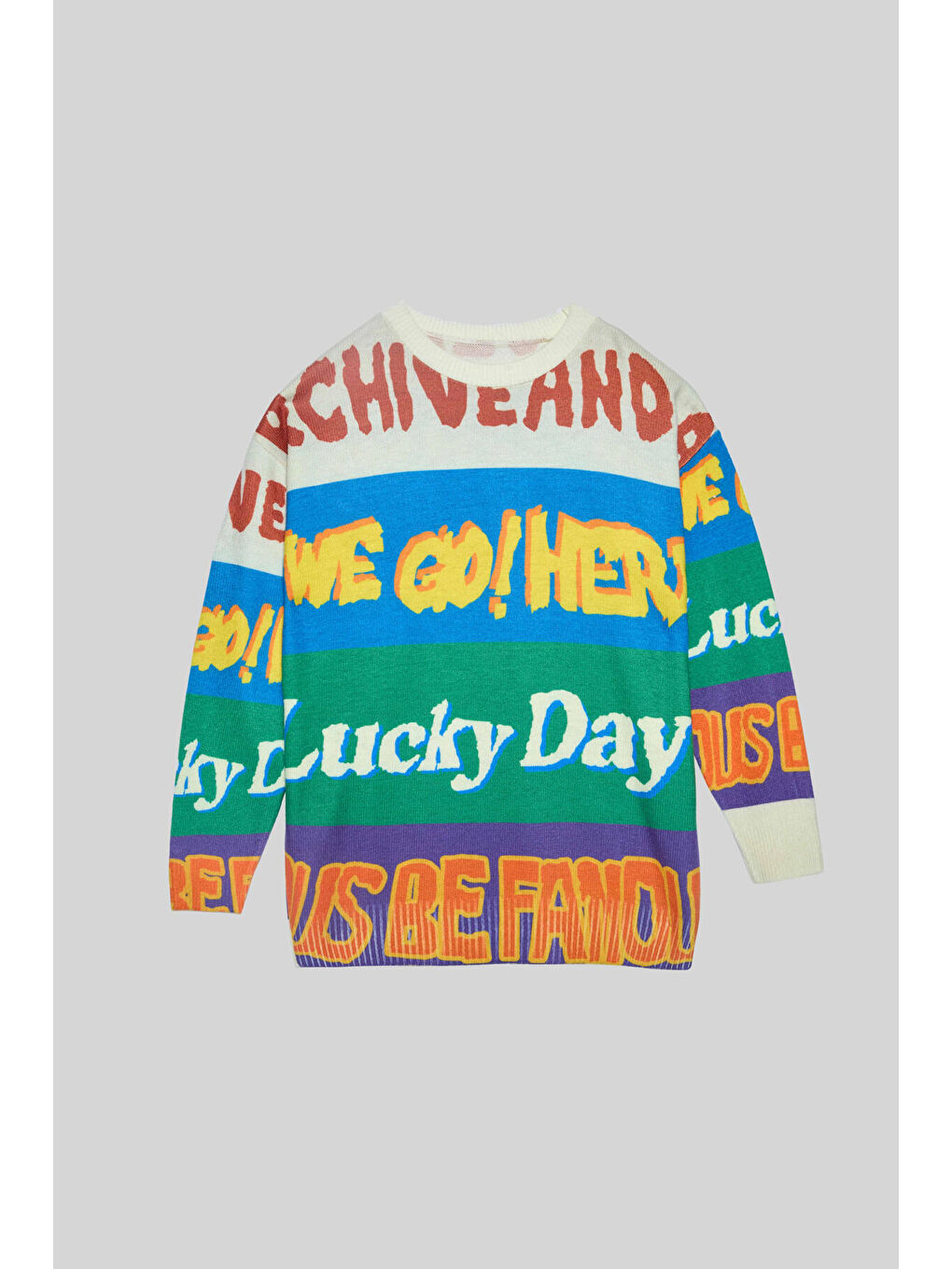 Siyah Blok Renkli Baskılı Triko Kazak-2