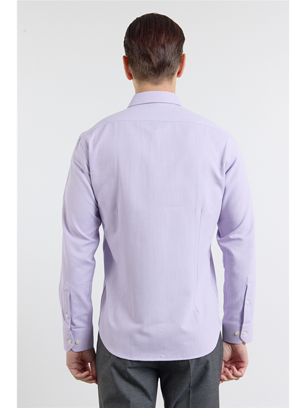 Lila Sert Yaka Uzun Kol Cepsiz Slim Fit Pamuklu Gömlek 1004255284-4