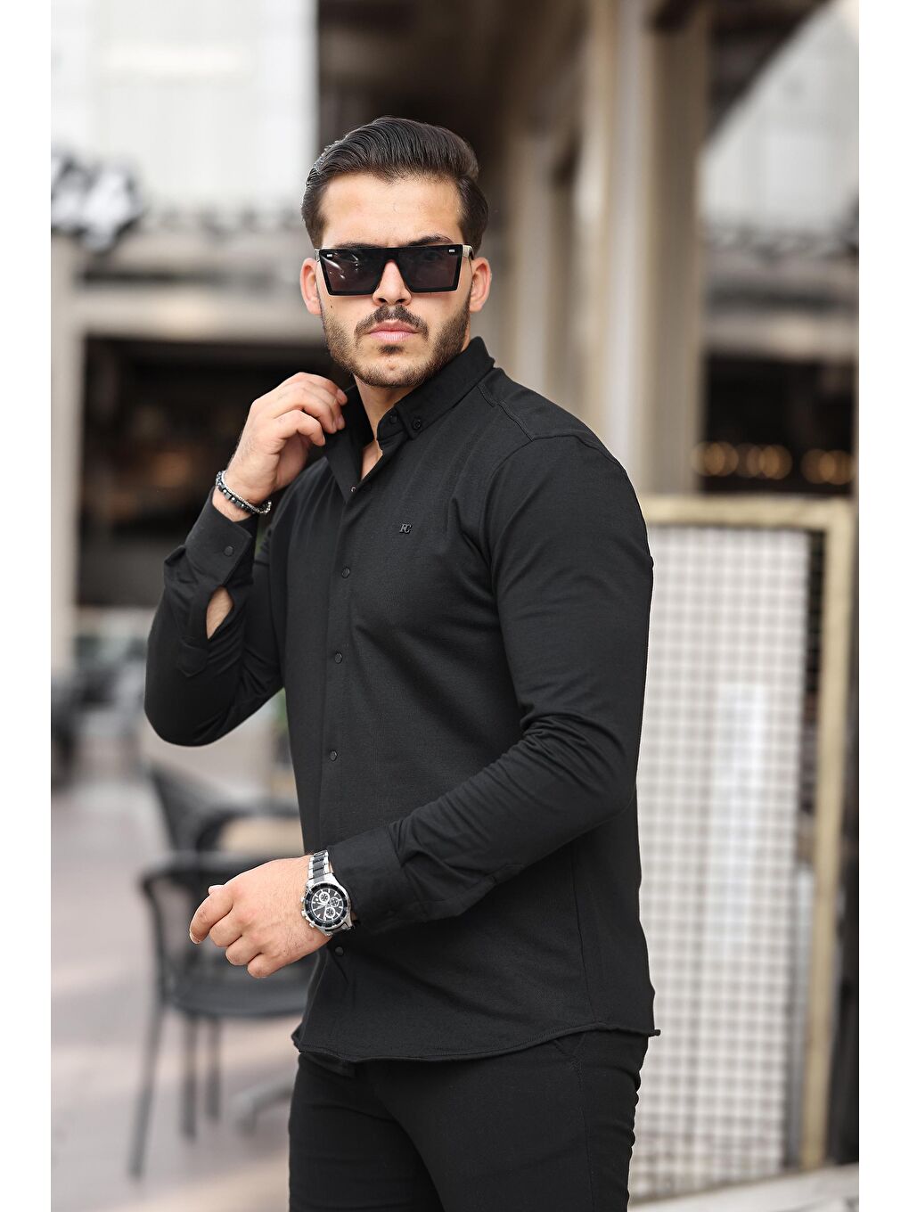 Siyah Düz Çıtçıtlı Kışlık Gömlek-2