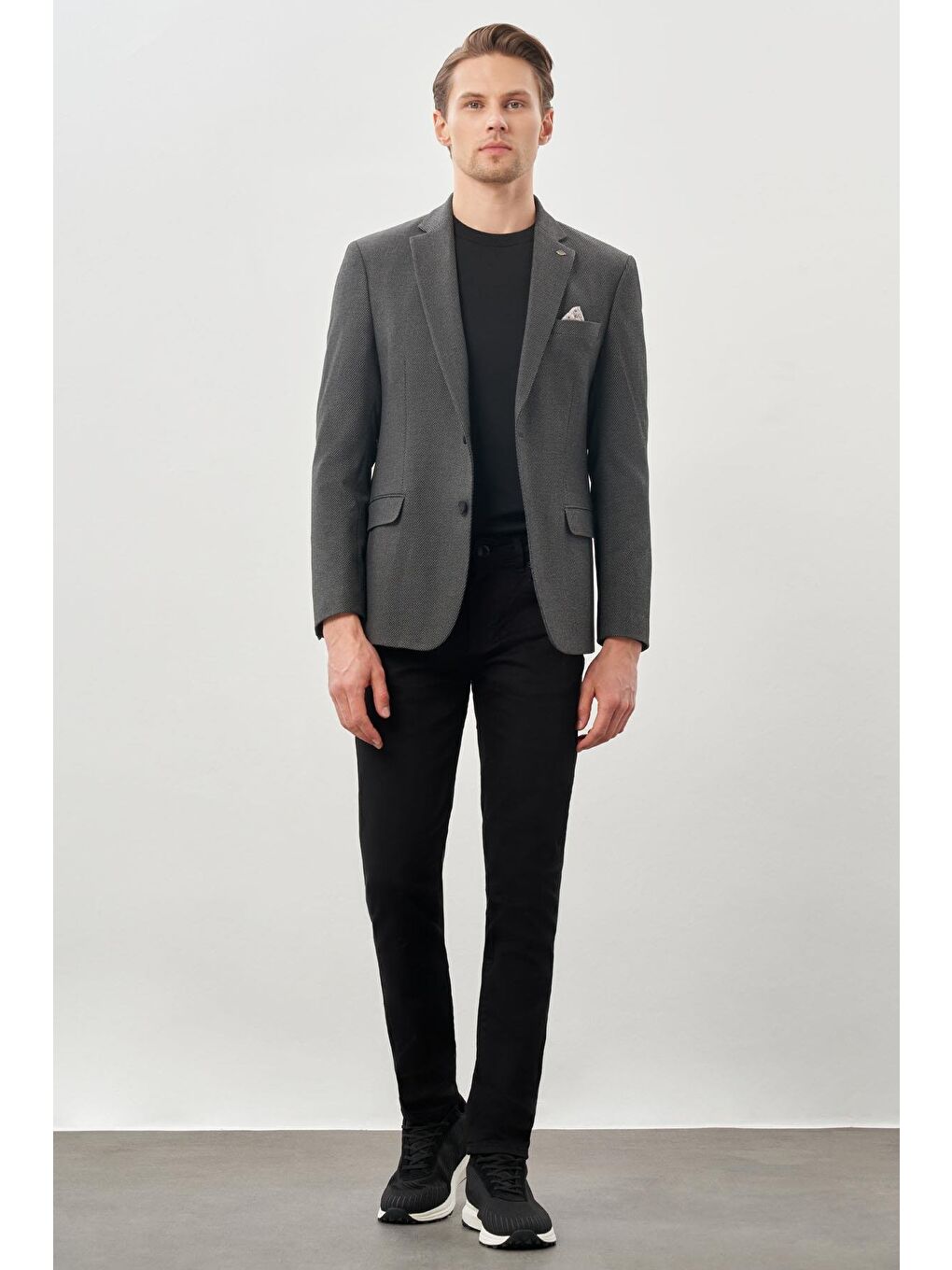 Koyu Antrasit Gabardin Mono Yaka Tam Astar Esnek 6 Drop Slim Fit Casual Ceket 1002245162-1