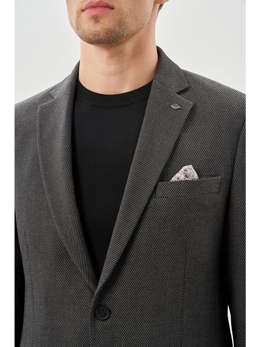 Koyu Antrasit Gabardin Mono Yaka Tam Astar Esnek 6 Drop Slim Fit Casual Ceket 1002245162-3