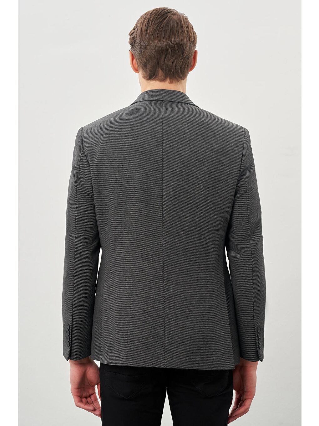 Koyu Antrasit Gabardin Mono Yaka Tam Astar Esnek 6 Drop Slim Fit Casual Ceket 1002245162-4