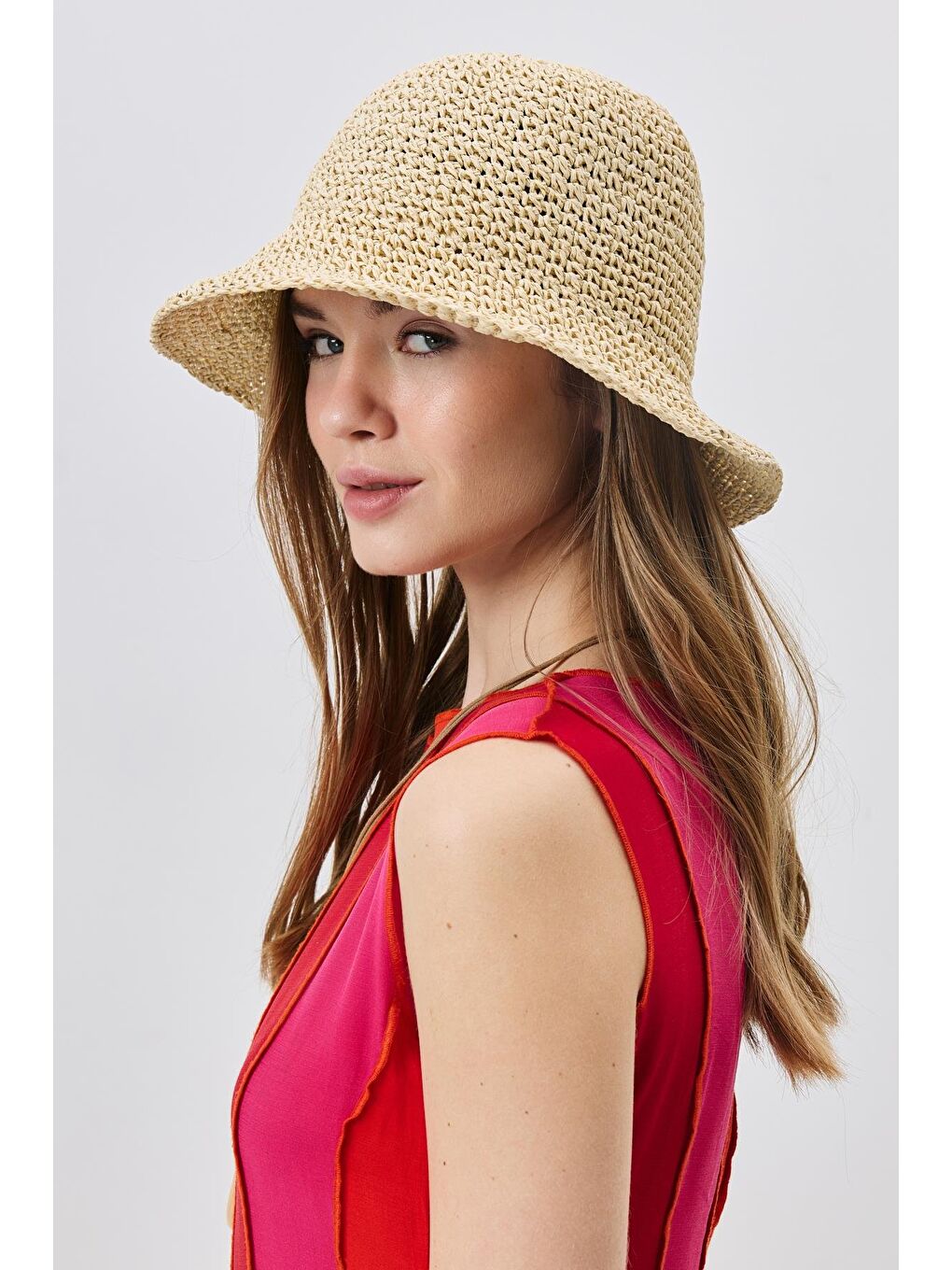 El Örgüsü Hasır Şapka Y8208 Bej-1