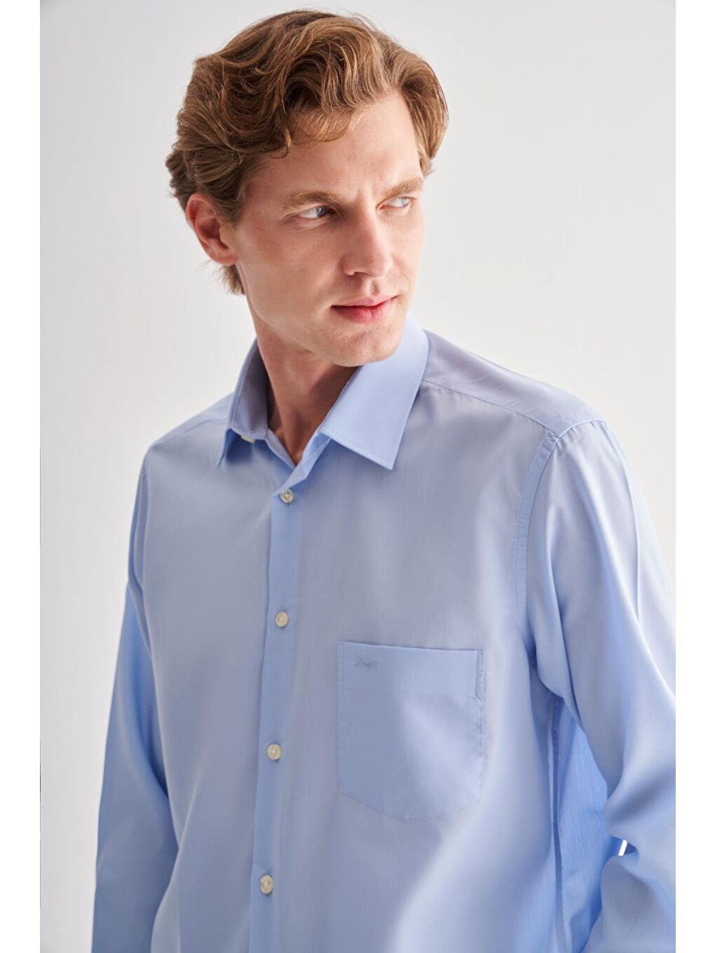 Mavi Sert Yaka Uzun Kol Easy To Iron Comfort Fit Pamuklu Gömlek 1004255182-3