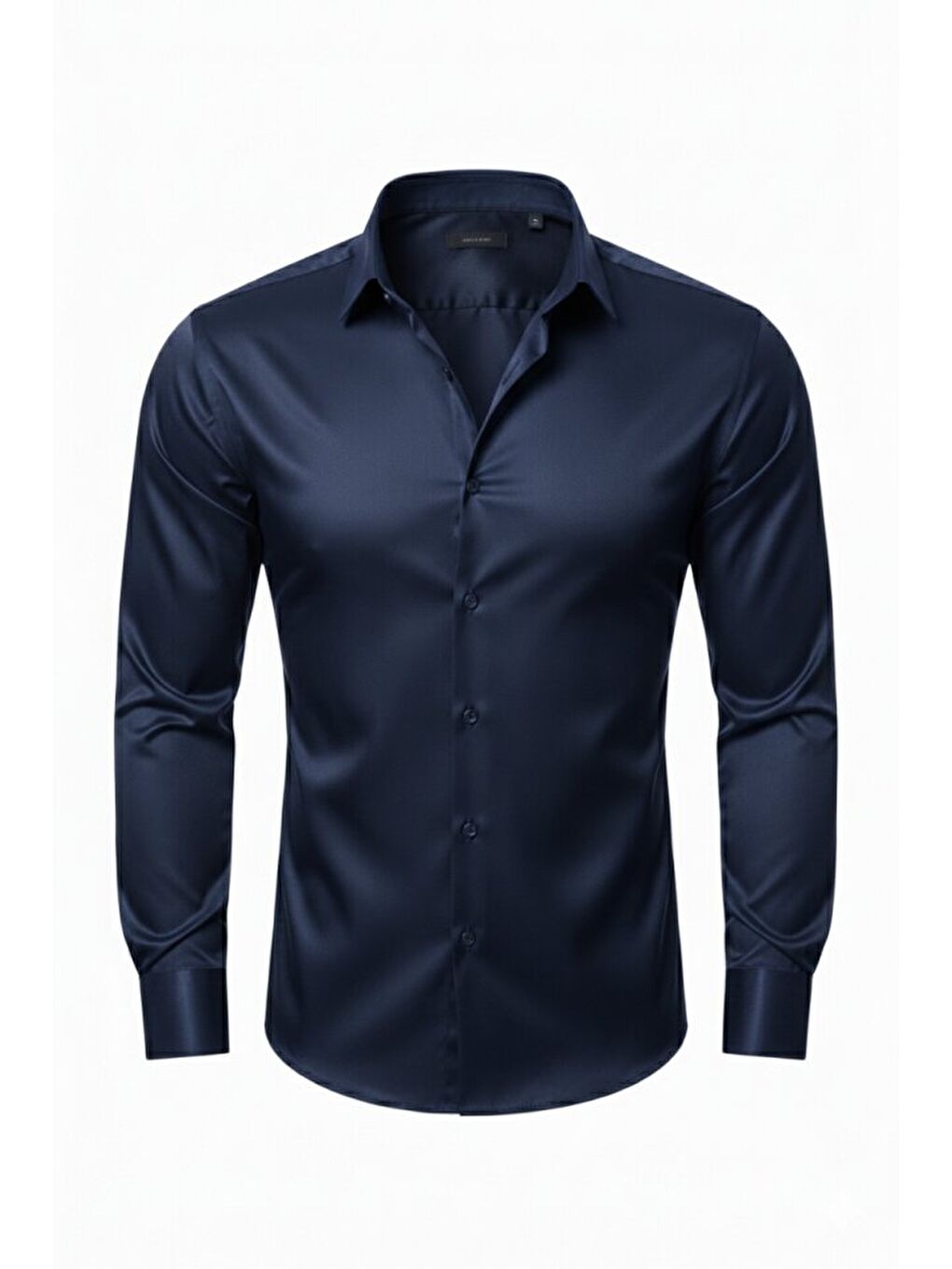 Lacivert Erkek Saten Klasik Gömlek-4