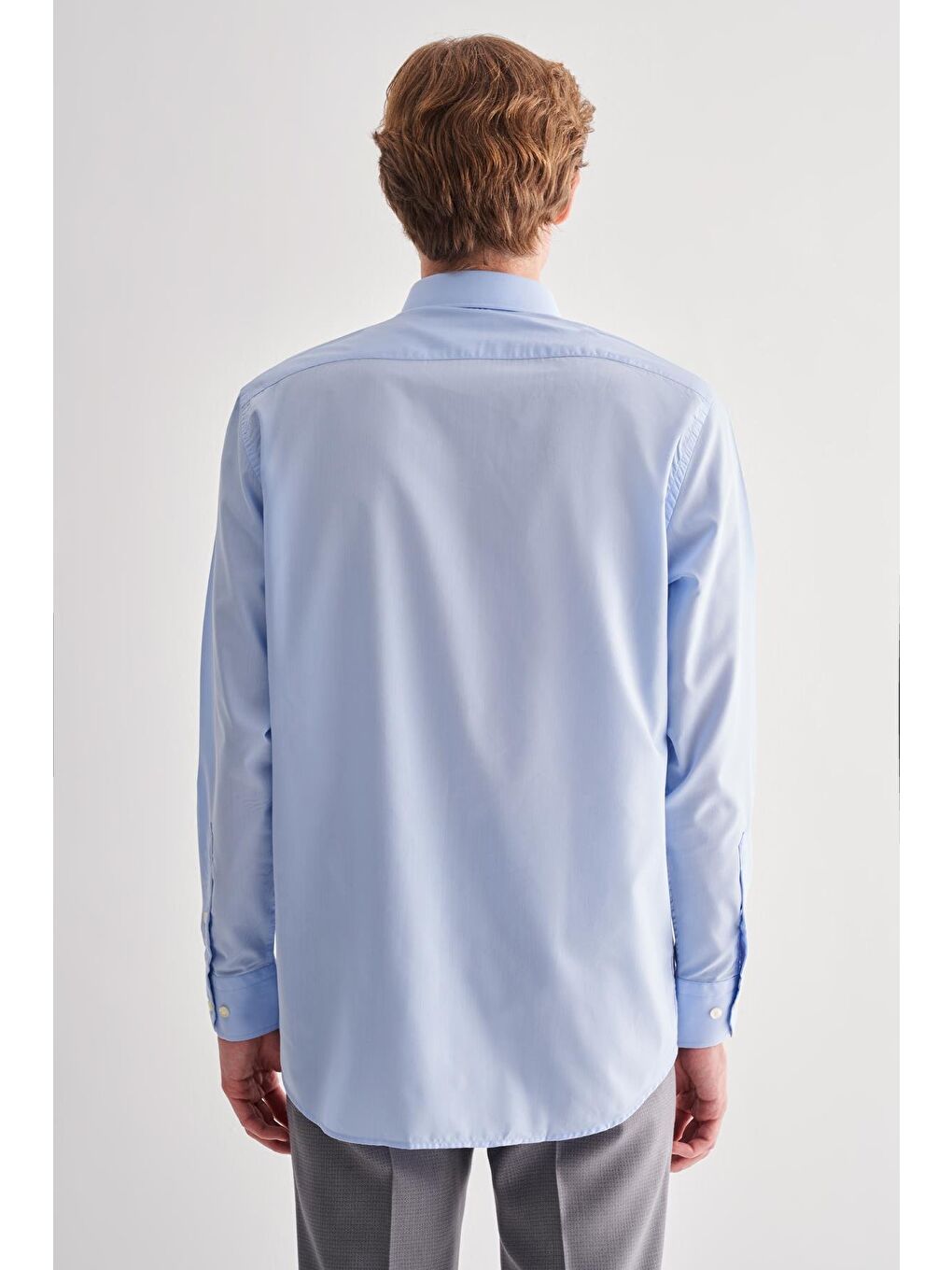Mavi Sert Yaka Uzun Kol Easy To Iron Comfort Fit Pamuklu Gömlek 1004255182-4