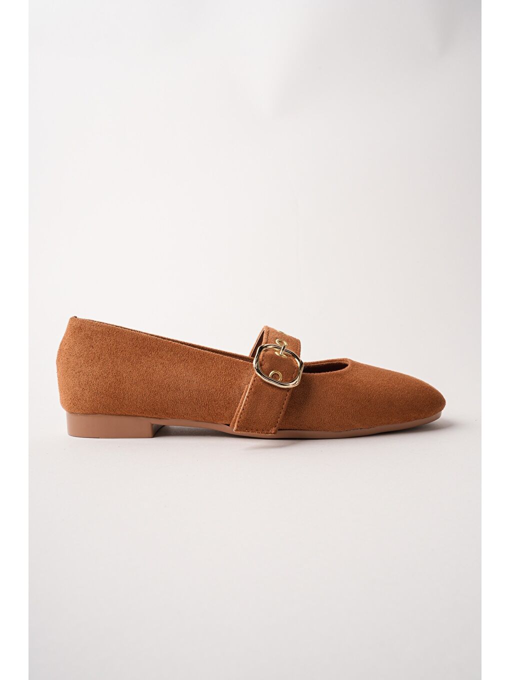 Kahverengi HALSEY Gold Tokalı Deri Kadın Babet Ayakkabı-2