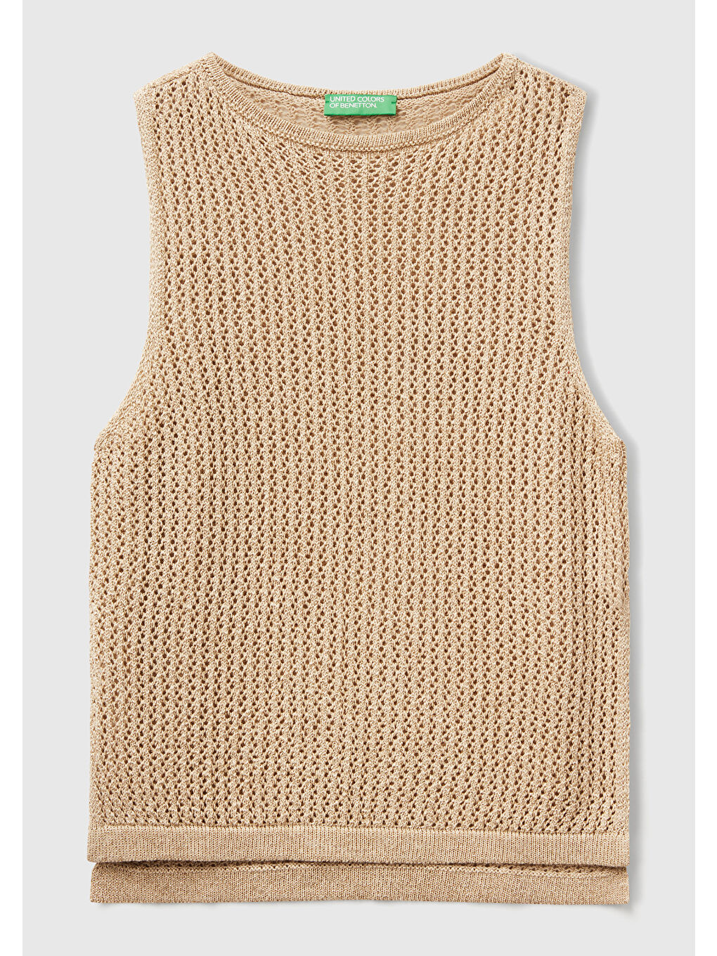 Kadın Bej Pamuk Karışımlı Tamamı Desenli Bisiklet Yaka Kolsuz Üst