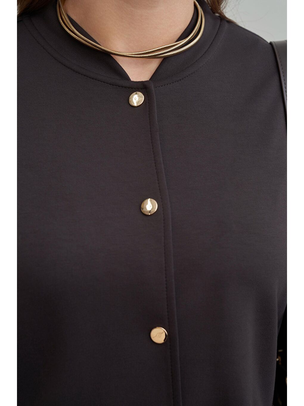 Kahverengi Acı Kahve-Yumuşak Dokulu Kolej Yakalı Eşofman Takımı-4