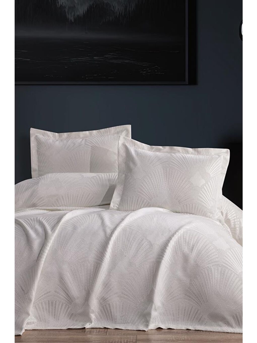 Ekru Firdevs 3 Parça Çift Kişilik Pike Takımı 240x260 Krem