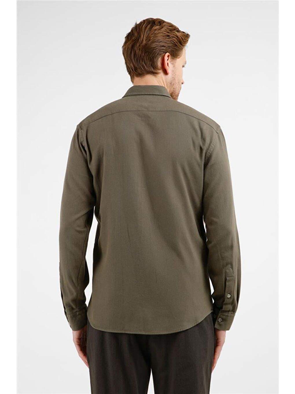 Haki Düğmeli Yaka Uzun Kol Cepli Slim Fit %100 Pamuk Gömlek 1004255213-4