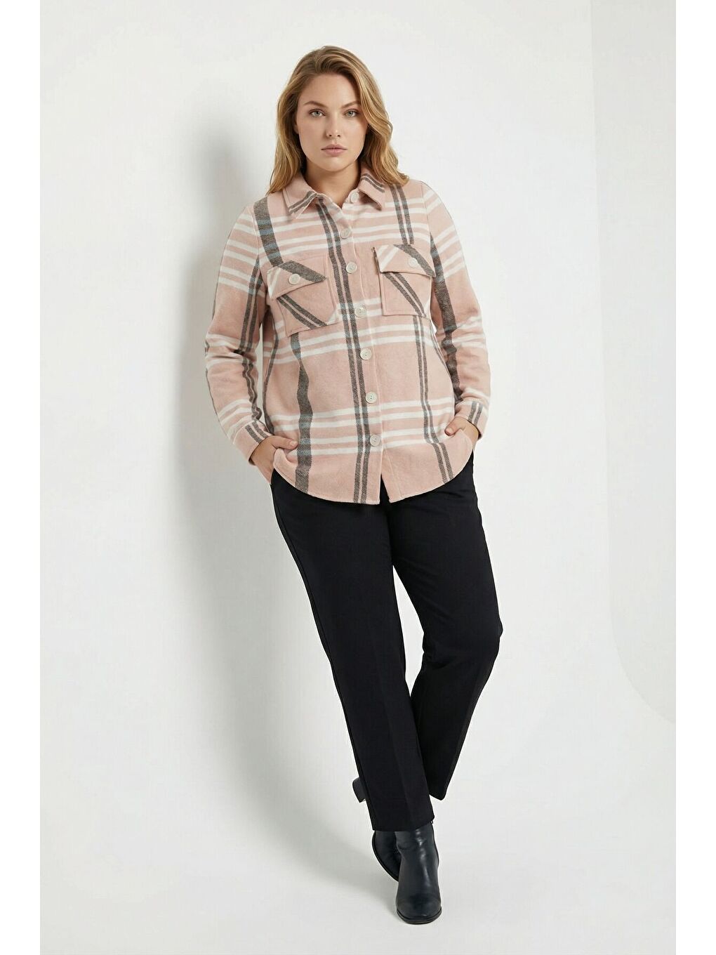 Kahverengi Büyük Beden Düğmeli Cepli Kahve Oduncu Gömlek 301380-1