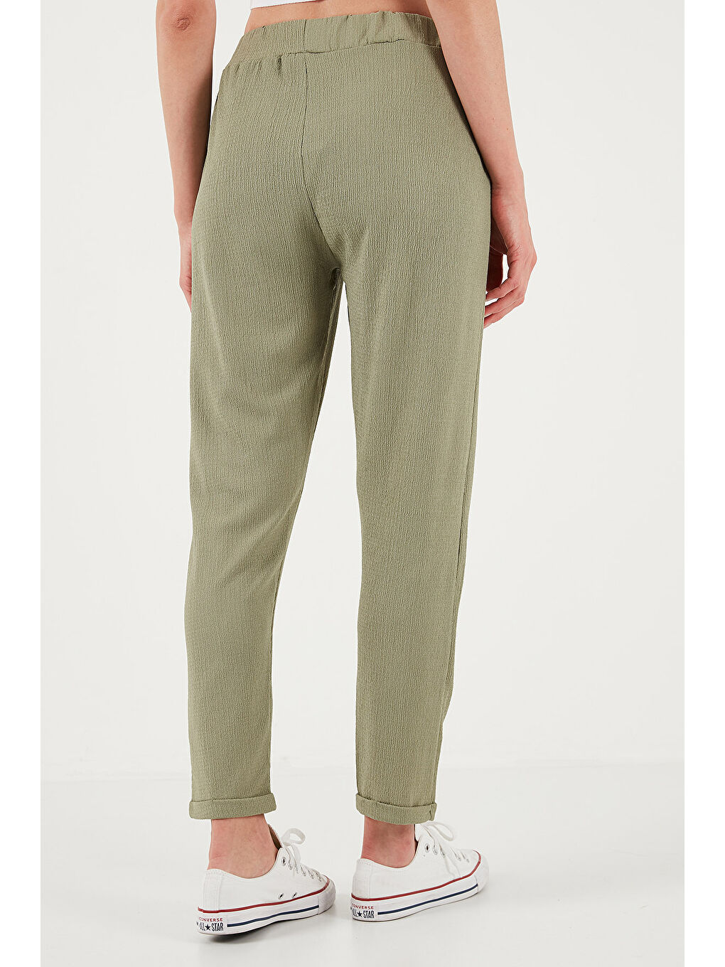 Yeşil Belden Bağlamalı Cepli Kısa Paça Dar Kesim Pantolon 5869017-6