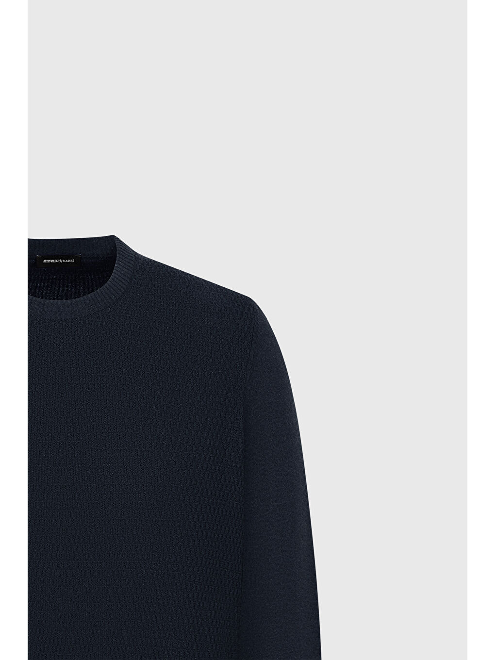 Erkek Lacivert Pamuklu Standart Fit Normal Kesim Bisiklet Yaka Jakarlı Triko Kazak-7