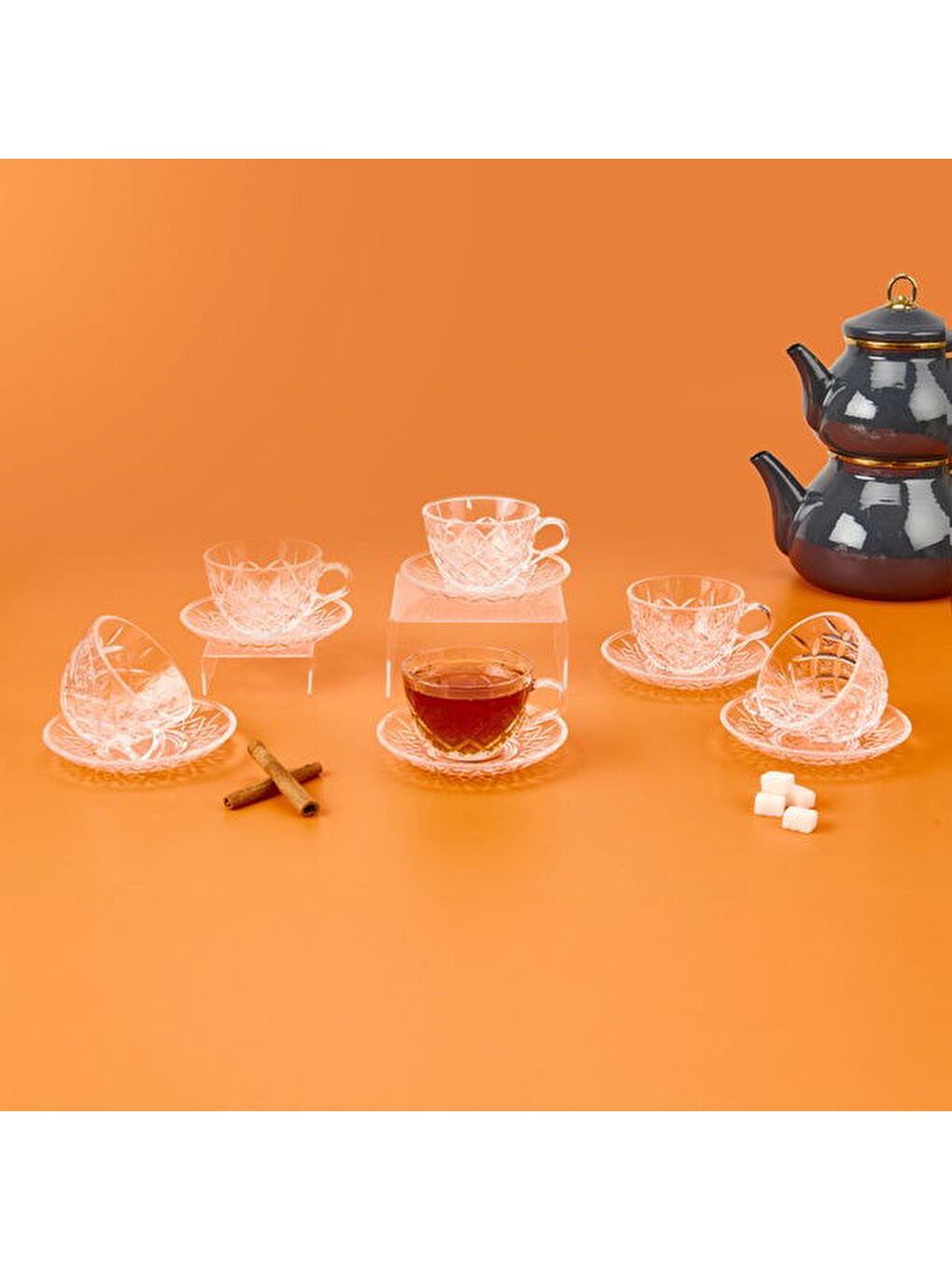 Renksiz Esta 12 Parça Cam Çay Fincan Seti - Şeffaf