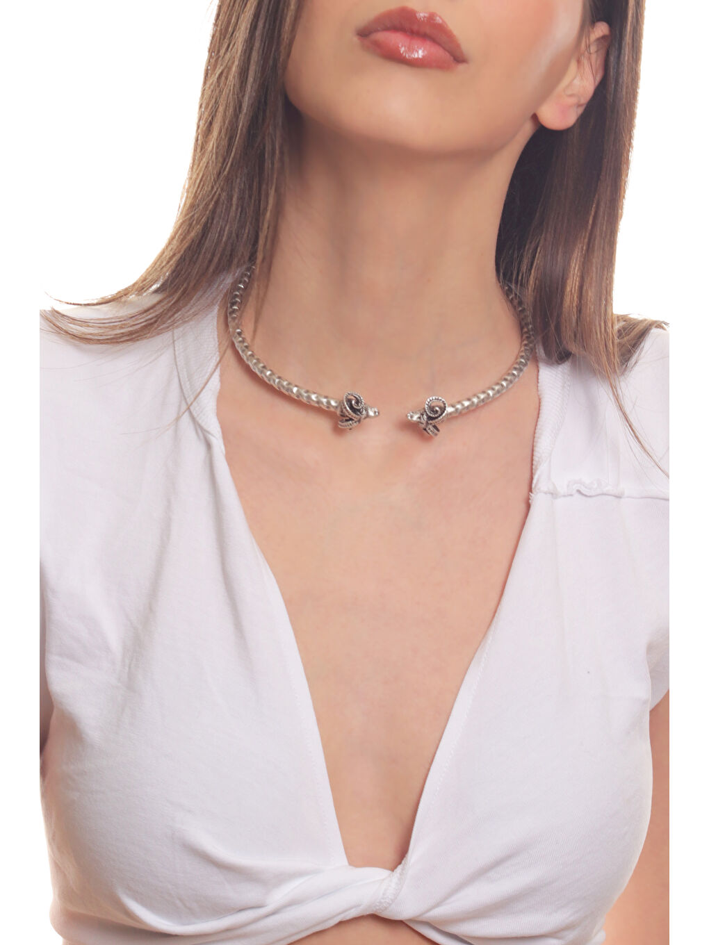 Gri Kadın Koçbaşı Uçlu Choker-1