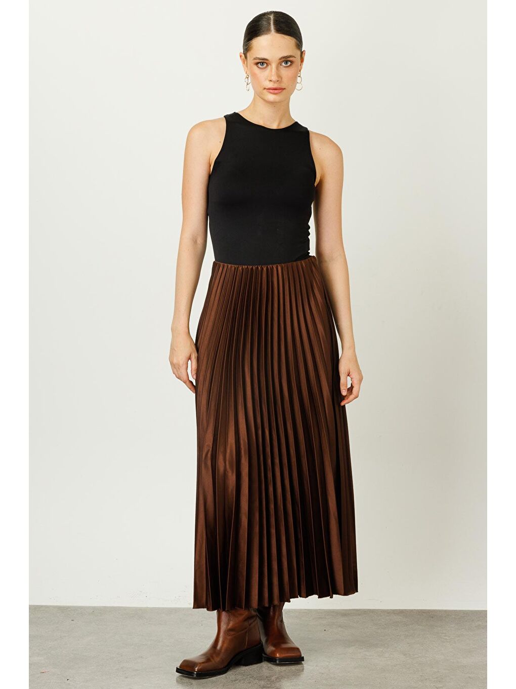 Kahverengi Pilisoley Saten Etek - Kahve-1