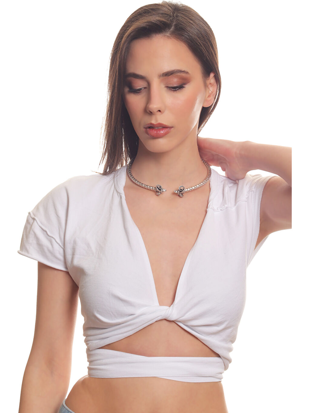 Gri Kadın Koçbaşı Uçlu Choker-2