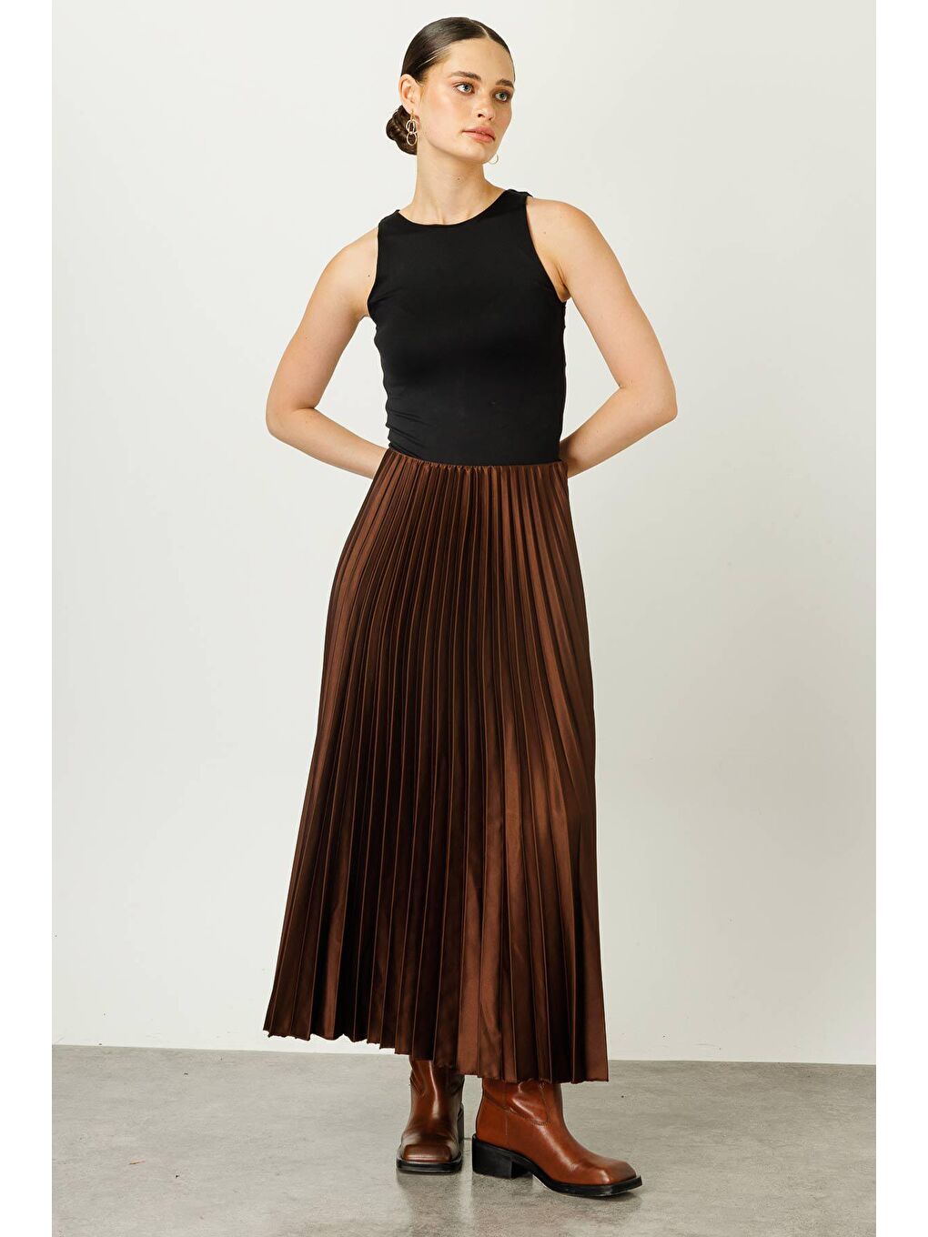 Kahverengi Pilisoley Saten Etek - Kahve-2