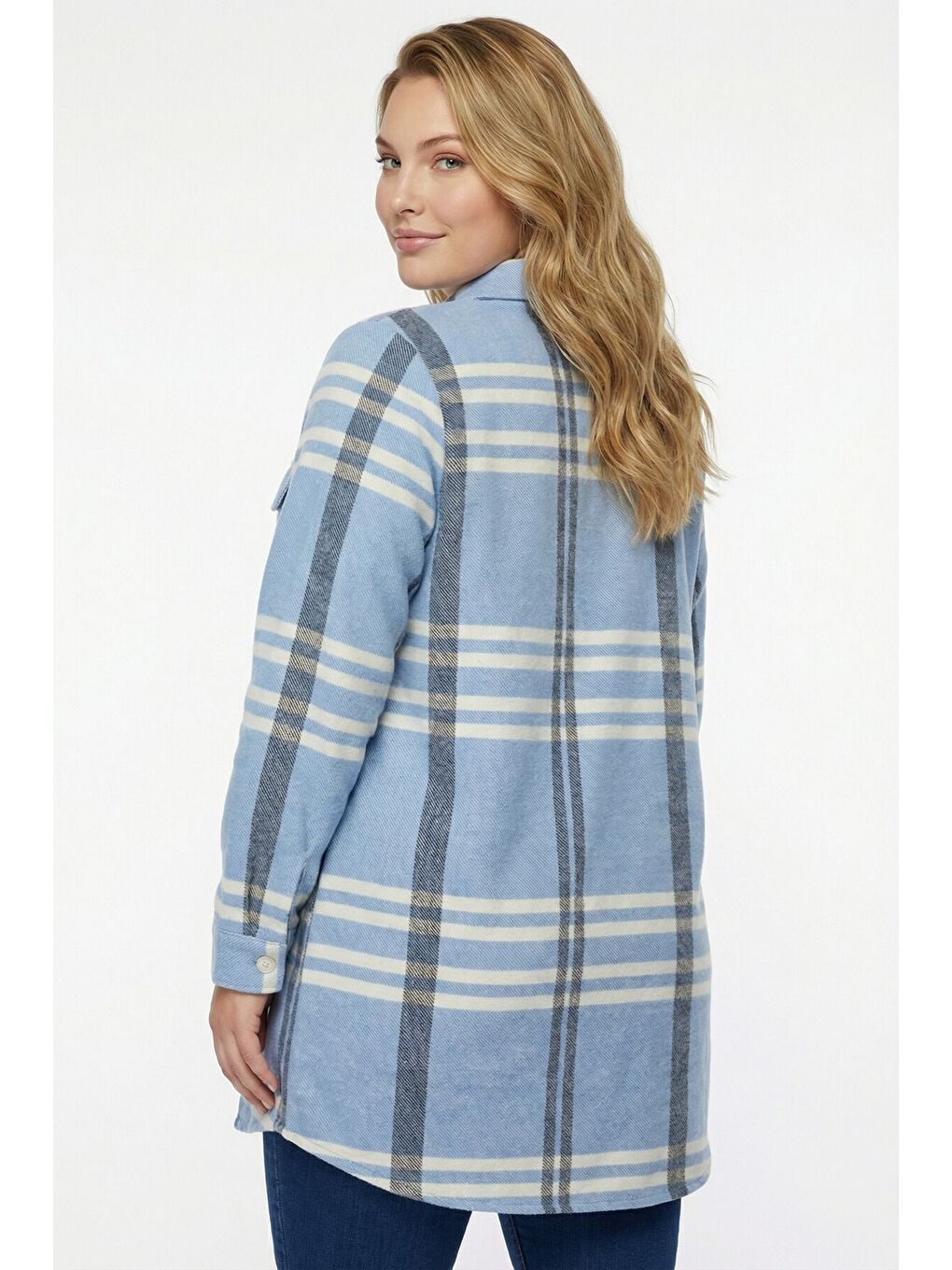 Büyük Beden Düğmeli Cepli Mavi Oduncu Gömlek 301379-5