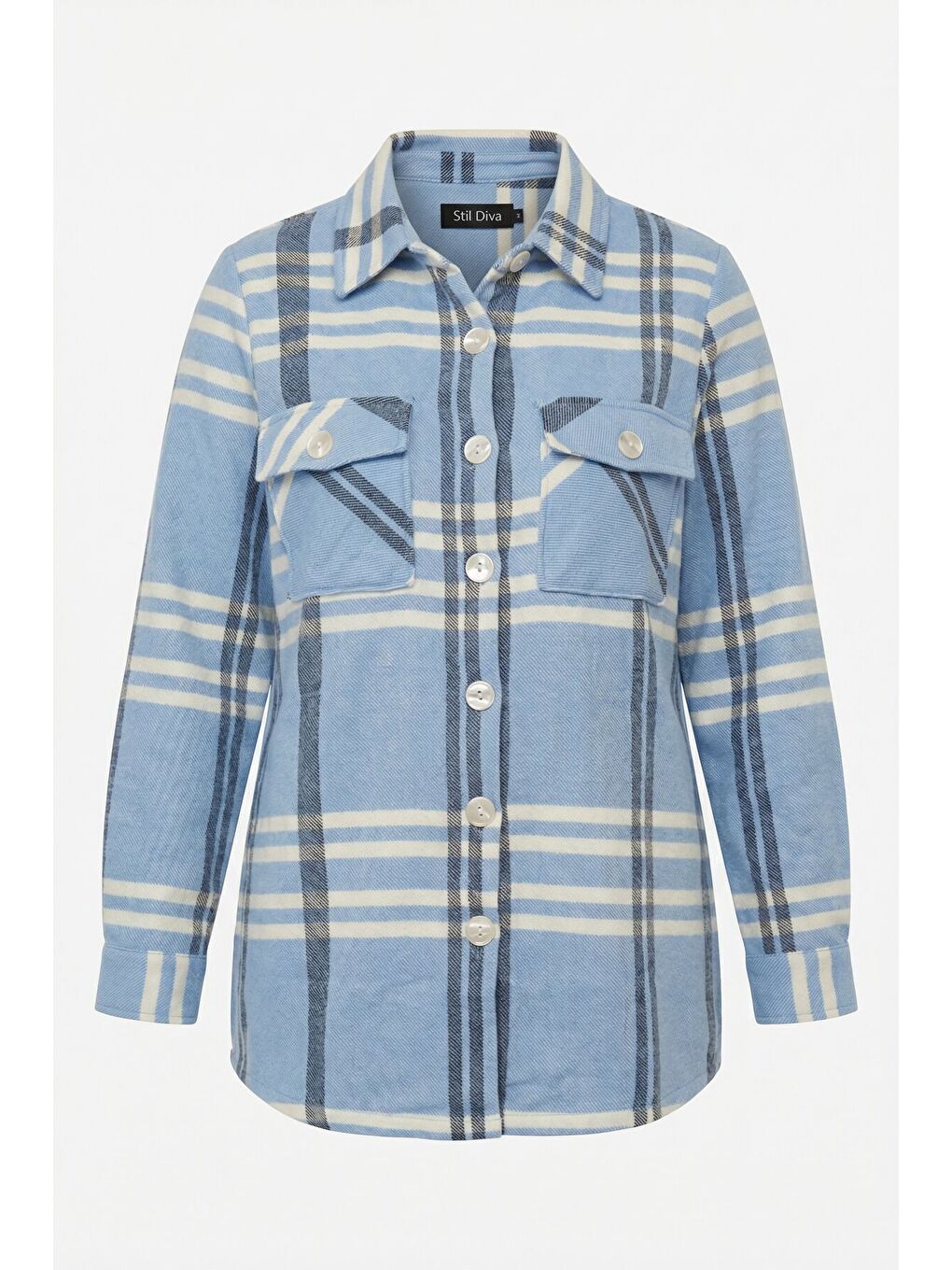 Büyük Beden Düğmeli Cepli Mavi Oduncu Gömlek 301379-6