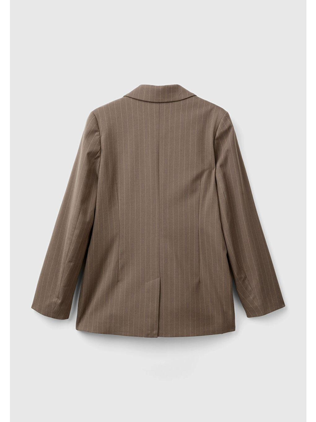 Kahverengi Kadın Taba Viskoz Karışımlı Düğme Kapamalı Çizgili Sivri Yaka Blazer Ceket-4