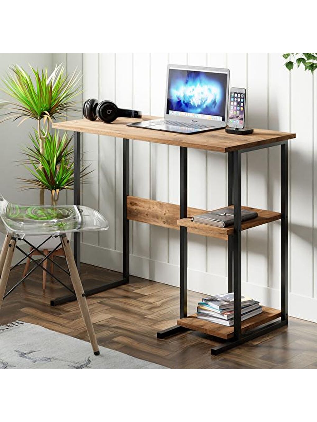 Kahverengi Raflı Çalışma Masası - Atlantik Çam