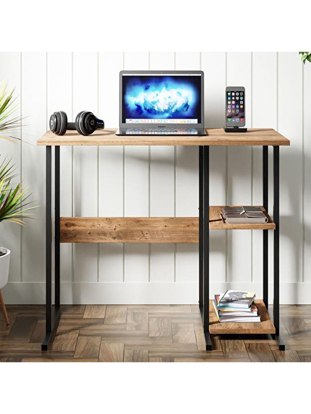 Kahverengi Raflı Çalışma Masası - Atlantik Çam-1