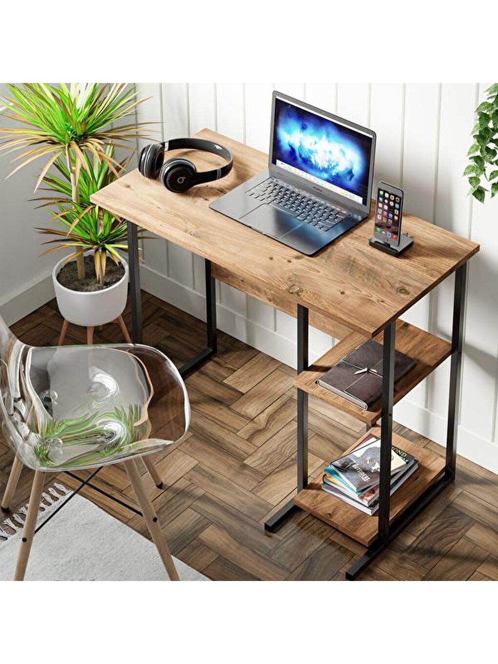 Kahverengi Raflı Çalışma Masası - Atlantik Çam-2
