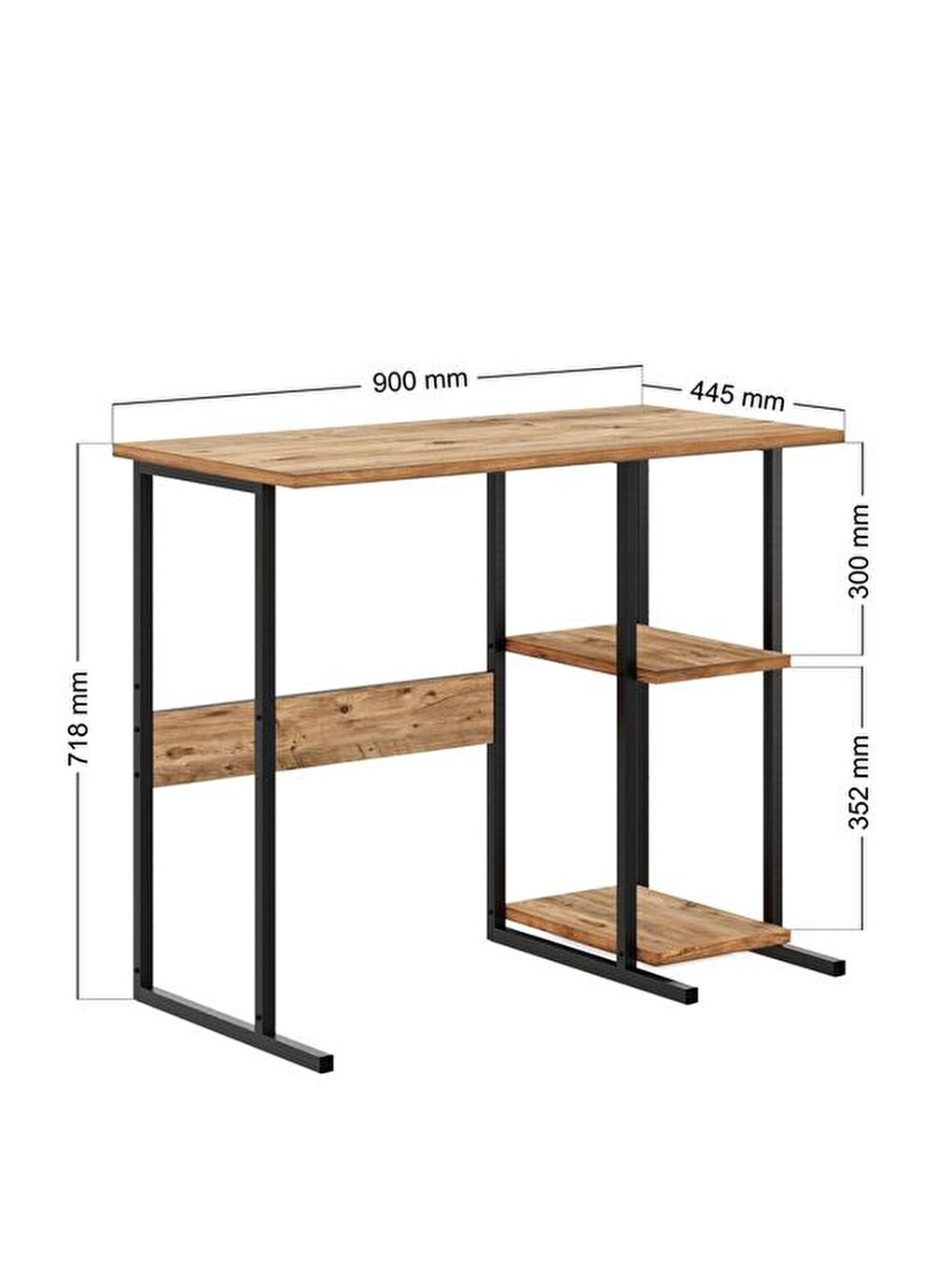 Kahverengi Raflı Çalışma Masası - Atlantik Çam-7
