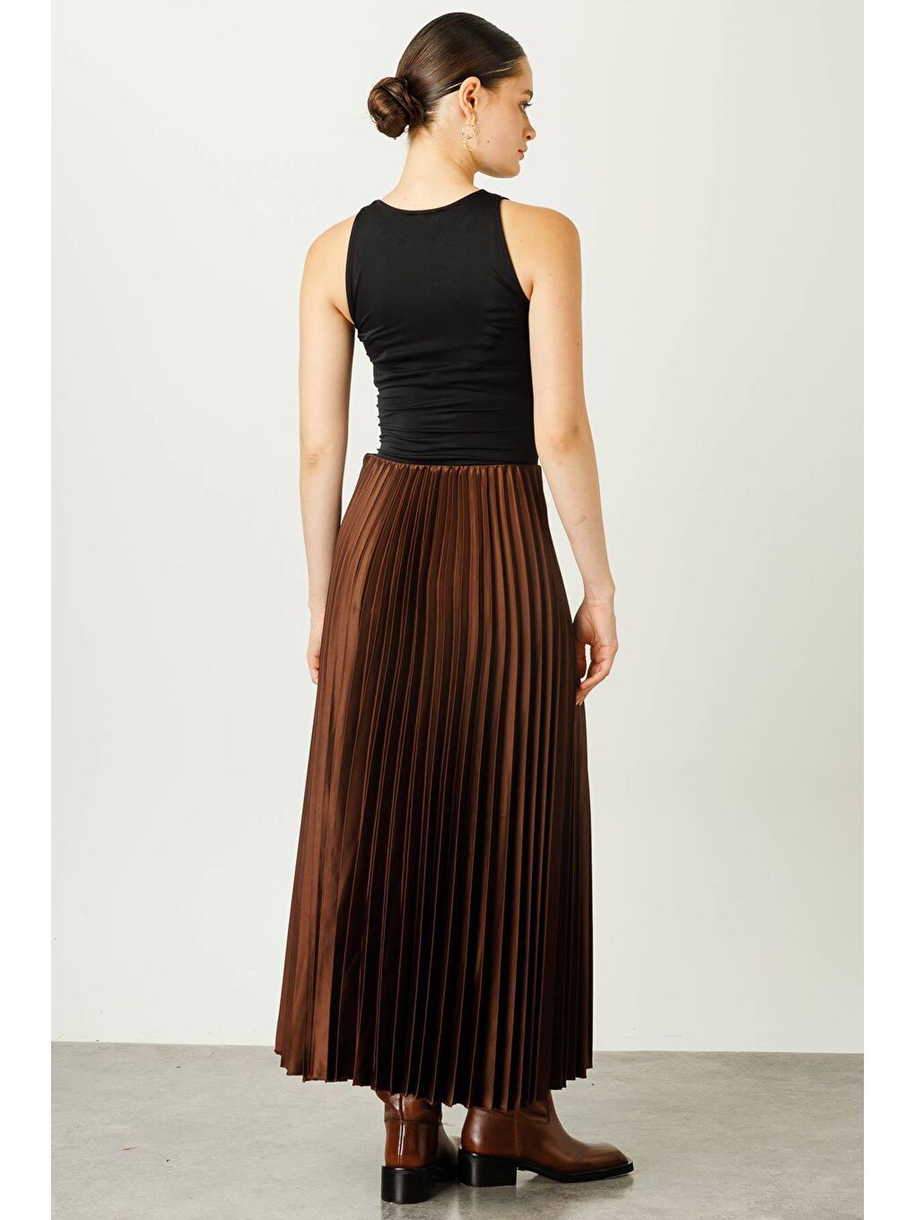 Kahverengi Pilisoley Saten Etek - Kahve-4