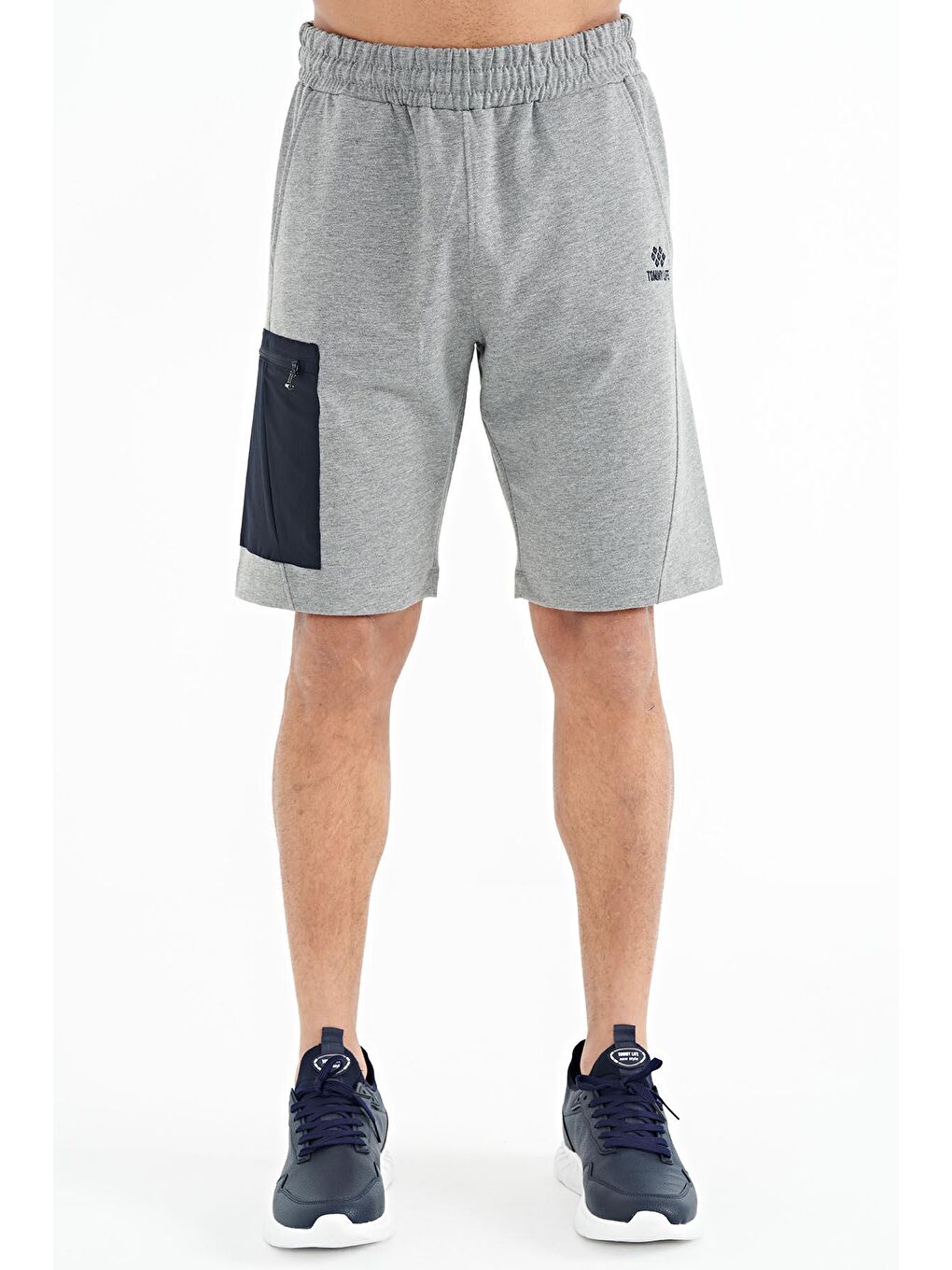 Gri Melanj Kargo Cep Detaylı Bağcıklı Standart Kalıp Erkek Şort - 81258-1