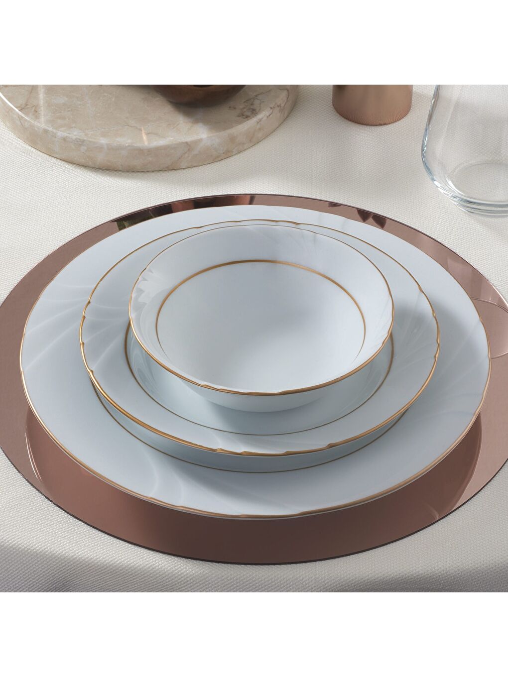 Ekru Soprano 18 Parça 6 Kişilik Yaldızlı Yemek Takımı-2