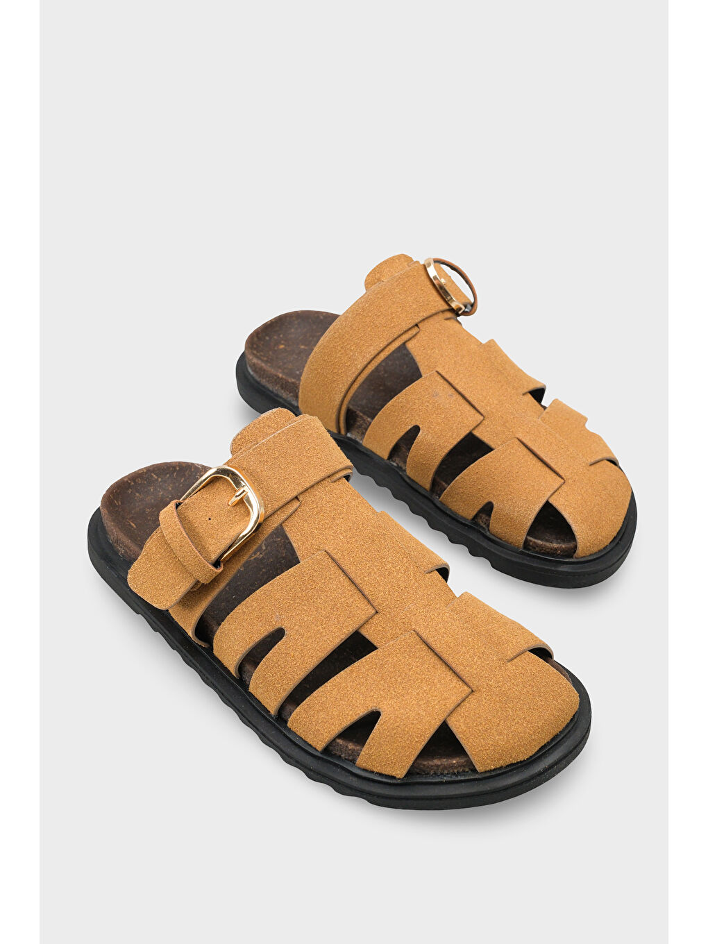 Kahverengi Abbie Gladyatör Tokalı Kadın Terlik-1