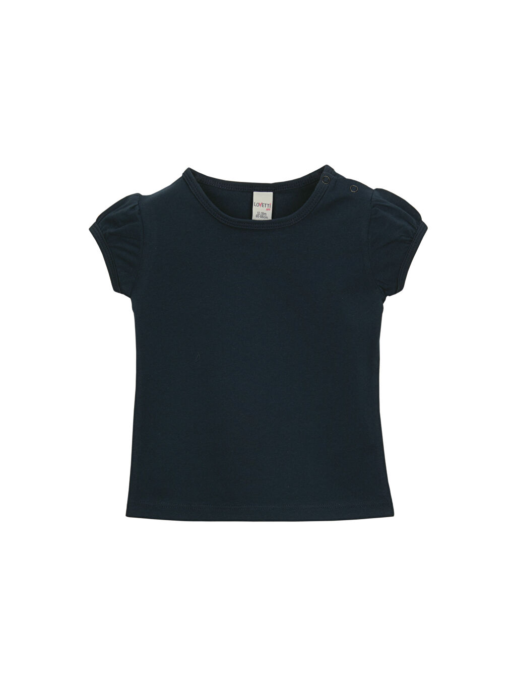 Koyu Lacivert Basic Kız Bebek Çıtçıtlı Sıfır Yaka Karpuz Kol Tişört