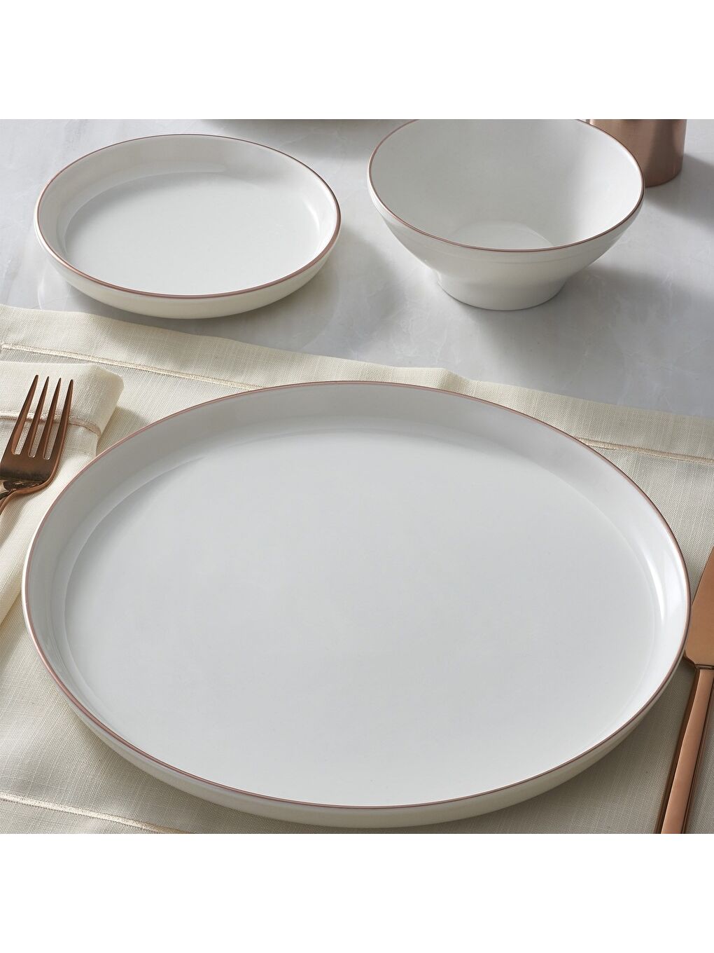 Ekru Bilbao 16 Parça 4 Kişilik Bone Yemek Takımı - Copper Bakır-1