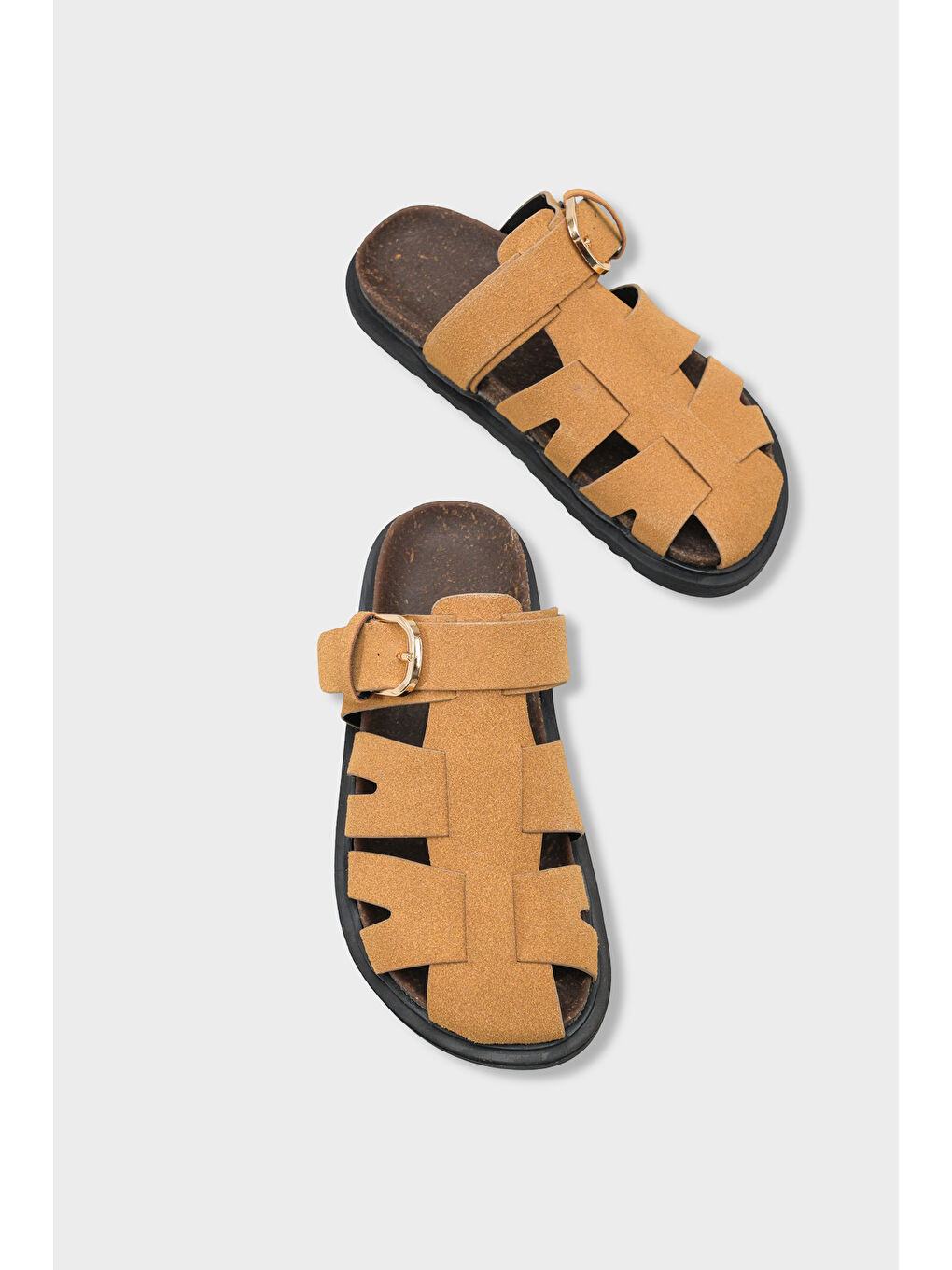 Kahverengi Abbie Gladyatör Tokalı Kadın Terlik-5