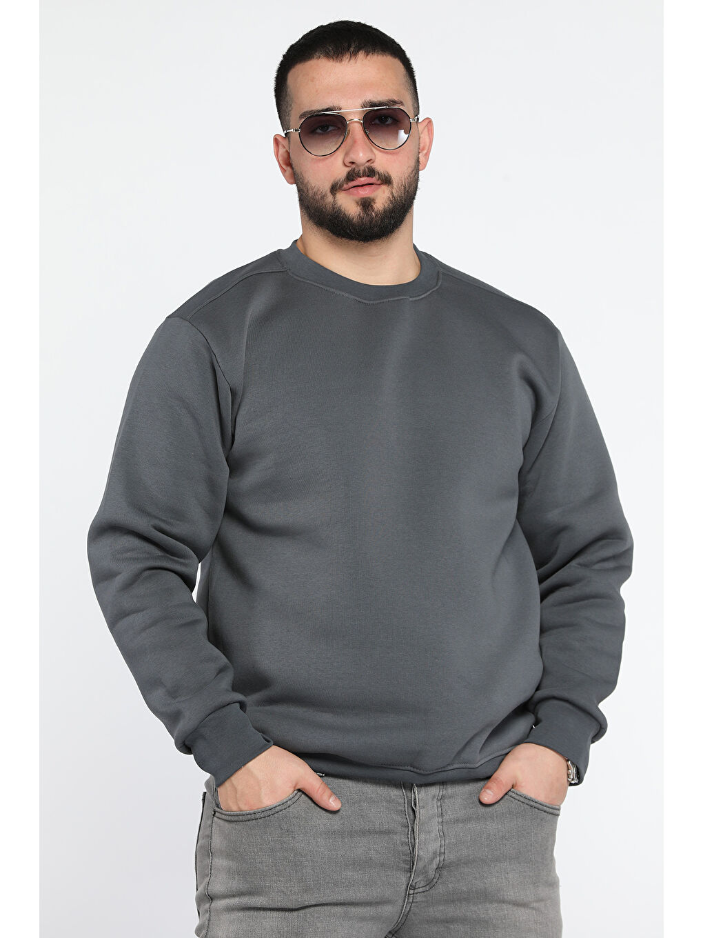 Mishar İtalia Gri Erkek Bisiklet Yaka Şardonlu Sweatshirt